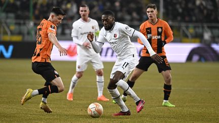 Le Rennais Karl Toko Ekambi face au Shakthar Donetsk lors du 16e de finale aller de Ligue Europa, le 16 février 2023. (MAXPPP)