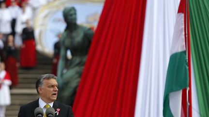 Discours de Viktor Orban le 15 mars 2015 à Budapest, à l'occasion des festivités organisées pour l'anniversaire de la révolte hongroise contre les Habsbourg en 1848. (REUTERS - Laszlo Balogh)