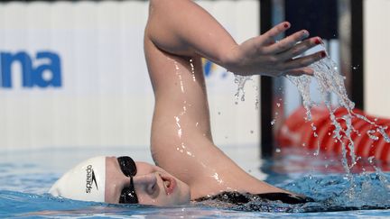 La nageuse am&eacute;ricaine Katie Ledecky lors des s&eacute;ries du 800 m nage libre, lors des Mondiaux de Barcelone, le 2 ao&ucirc;t 2013.&nbsp; (LLUIS GENE / AFP)