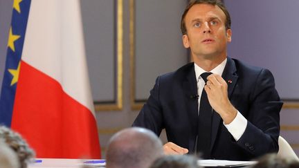 Emmanuel Macron lors de sa première conférence de presse présidentielle, le 25 avril 2019. (LUDOVIC MARIN / AFP)