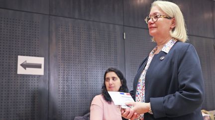 Michèle Lutz, à Mulhouse, le 15 mars 2020. (DAREK SZUSTER / MAXPPP)