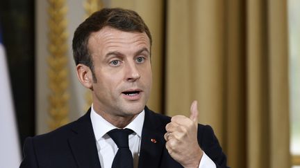 Emmanuel Macron lors d'une conférence de presse à l'Elysée, à Paris, le 28 novembre 2019. (BERTRAND GUAY / AFP)