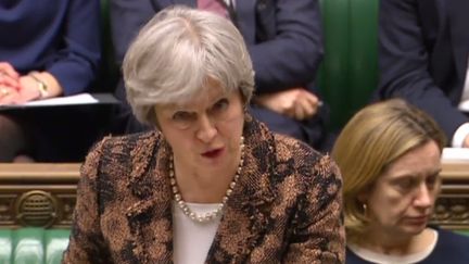 Theresa May, devant le Parlement britannique, le 12 mars 2018. (HO / PRU / AFP)