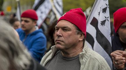 Des Bonnets rouges manifestent &agrave; Rennes, le 22 avril 2014. (GAEL CLOAREC / CITIZENSIDE.COM)