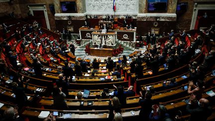 La proposition de loi pour le droit à une fin de vie libre et choisie examinée à l'Assemblée nationale, jeudi 8 avril 2021. (THOMAS PADILLA / MAXPPP)