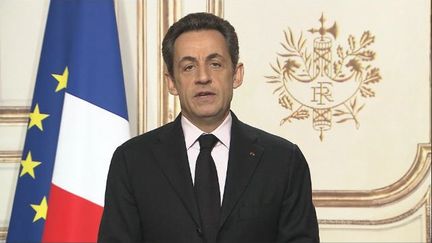 Capture d'&eacute;cran du message vid&eacute;o adress&eacute; par Nicolas Sarkozy aux Polyn&eacute;siens le 3 f&eacute;vrier 2012. (FTVi)