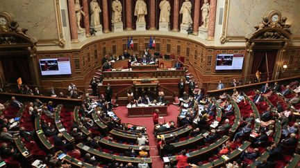 L'hémicycle du Sénat, le 13 juillet 2022. (QUENTIN DE GROEVE / HANS LUCAS / AFP)