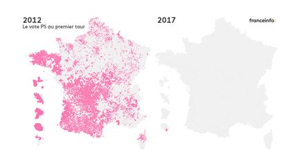 Le vote PS au premier tour de l'élection présidentielle en 2012 et en 2017. (FRANCEINFO)