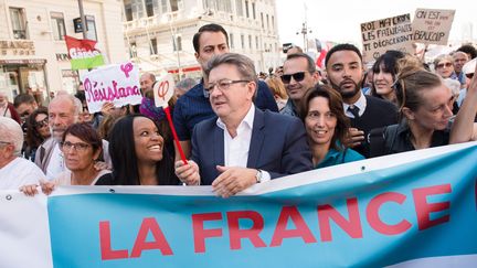 Jean-Luc Mélenchon manifeste contre la réforme du Code du travail, le 12 septembre 2017 à Marseille (Bouches-du-Rhône). (CLEMENT MAHOUDEAU / MAXPPP)