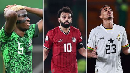 Victor Osimhen, Mohamed Salah and Alexander Djiku, after their first day of the African Cup of Nations, January 14, 2024 (AFP)