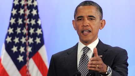 Le pr&eacute;sident am&eacute;ricain Barack Obama &agrave; Washington (Etats-Unis) avant son d&eacute;part pour le sommet du G8 &agrave; Camp David, le 18 mai 2012. (JEWEL SAMAD / AFP)