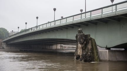 La statue du Zouave du pont de l'Alma, les pieds dans l'eau, le 31 mai 2016 à Paris. (MAXPPP)