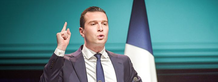 Le président du RN par intérim, Jordan Bardella, le 5 février 2022 à Reims (Marne), lors du lancement de la campagne de Marine Le Pen. (MAXPPP)