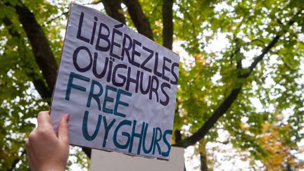 Une manifestation, à Bruxelles le 2 octobre 2020, en soutien au peuple ouighour. (NICOLAS LANDEMARD / LE PICTORIUM / MAXPPP)