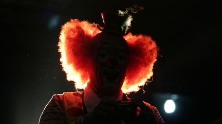 La silhouette d'un clown lors d'un spectacle, à Mexico, le 18 octobre 2006 (photo d'illustration). (TOMAS BRAVO / REUTERS)