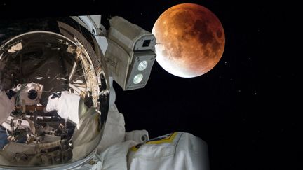 Photomontage d'un astronaute devant la planète Mars.&nbsp; (PATRICK LEFEVRE / MAXPPP)