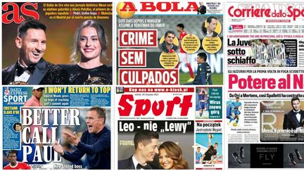 La Une de différents journaux sportifs de la presse étrangère au lendemain de la cérémonie du Ballon d'or, le 30 novembre 2021. (Franceinfo: sport)