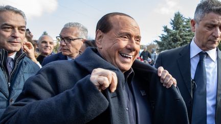 Silvio Berlusconi arrive à L'Aquila, en Italie, le 26 janvier 2019. (MANUEL ROMANO / NURPHOTO / AFP)