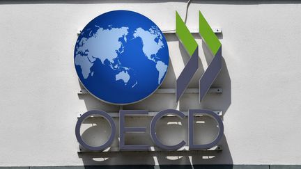 Le logo de l'OCDE.&nbsp;L’Organisation de coopération et de développement économique.&nbsp; (PICTURE ALLIANCE / PICTURE ALLIANCE via GETTYIMAGES)