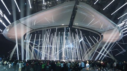 Répétitions des chanteurs du concours de l'Eurovision sur le plateau de Kiev. Ici la candidate belge Blanche avec sa chanson "City Lights".
 (STR / NURPHOTO)