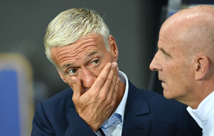 Didier Deschamps, sélectionneur de l'équipe de France, lors du match nul face au Luxembourg (0-0) à Toulouse (Haute-Garonne), le 3 septembre 2017. (FRANCK FIFE / AFP)