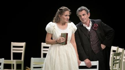 Gelena Gaskarova et Jean-Sébastien Bou dans&nbsp;"Eugène Oneguine" de Tchaïkovski au Théâtre des Champs-Elysées ici le 8 novembre 2021. (VINCENT PONTET)