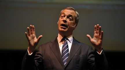 Nigel Farage, le leader de l'Ukip, le 29 avril 2014 &agrave; Bath (Royaume-Uni). (REX / SIPA)