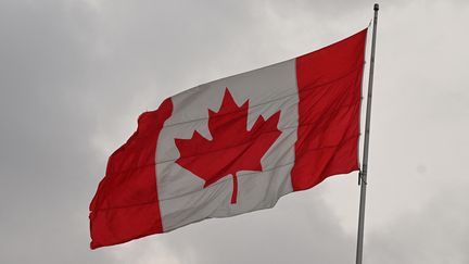 Le drapeau canadien flotte dans le ciel d'Edmonton, au Canada, le 26 octobre 2023. (ARTUR WIDAK / NURPHOTO / AFP)