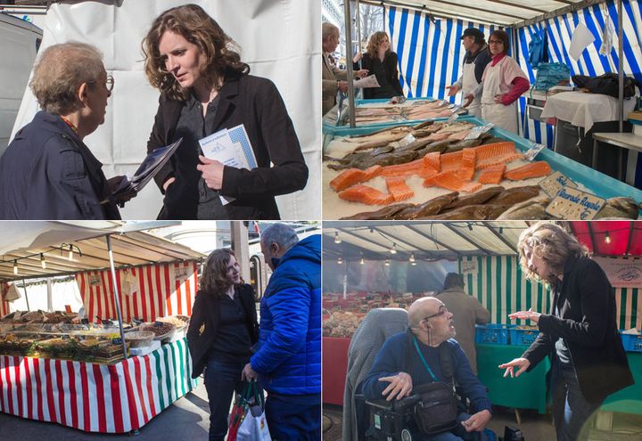 Nathalie Kosciusko-Morizet sur les march&eacute;s Brune et Villemain, dans le 14e arrondissement de Paris, le 9 mars 2014. (VIOLAINE JAUSSENT / FRANCETV INFO)