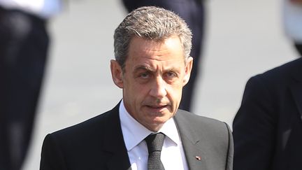 Nicolas Sarkozy&nbsp;assiste à la cérémonie de commémoration de l’attentat de Nice (Alpes-Maritimes), le 14 juillet 2017. (VALERY HACHE / AFP)