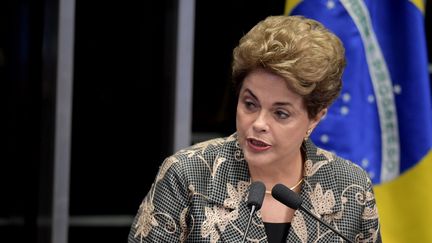 La présidente suspendue du Brésil, Dilma Rousseff, devant le Sénat, le 29 août 2016 à Brasilia. (EVARISTO SA / AFP)