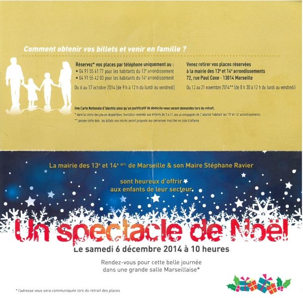 L'invitation pour le spectacle de No&euml;l diffus&eacute; par le quotidien La Marseillaise. (MAIRIE DU 7E SECTEUR DE MARSEILLE)