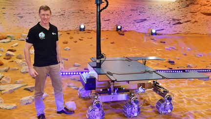 Un prototype du robot Rosalind Franklin destiné à explorer Mars, lors d'une présentation à Stevenage (Royaume-Uni), le 7 février 2019. (BEN STANSALL / AFP)