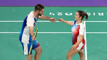 Lucas Mazur et Faustine Noel ont lancé la folle journée de badminton avec une victoire en petite finale du double mixte. Les deux Français ont chauffé l'Arena Porte de la Chapelle avant les finales en simple. (PICOUT GREGORY / KMSP)