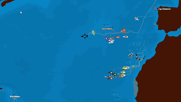 Les Imoca ont choisi des trajectoires différentes pour rejoindre la Martinique. (Capture d'écran Transat Jacques Vabre)