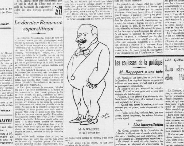 Caricature de Maurice de Waleffe dans "L'Ere Nouvelle", le 5 avril 1927. (L'ERE NOUVELLE)