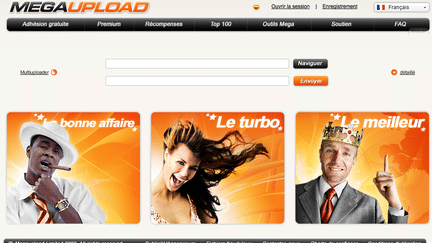 Capture d'&eacute;cran du site de partage de fichiers Megaupload.com, ferm&eacute; par les autorit&eacute;s am&eacute;ricaines le 19 janvier 2012. (FTVi)