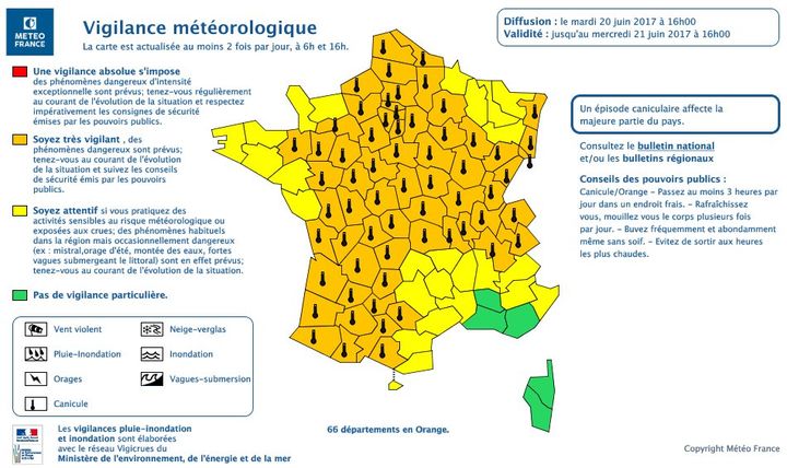 Au total, Meteo France a placé 66 départements en alerte orange à la canicule. (METEO FRANCE)