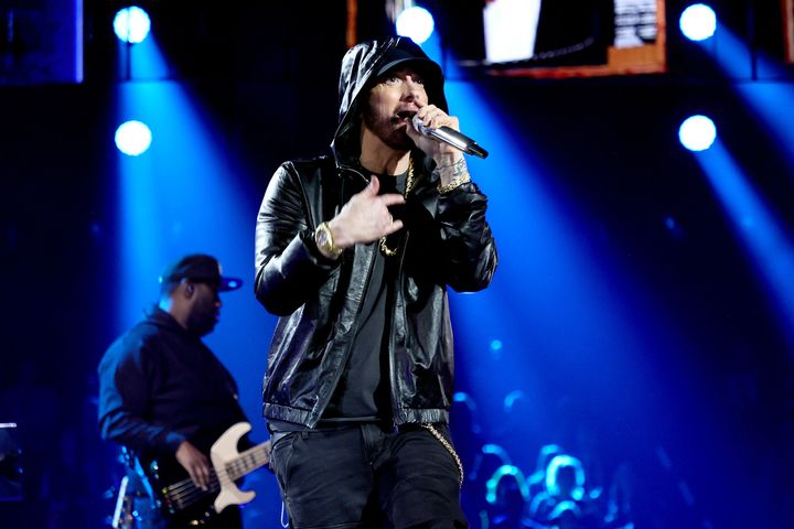 Eminem pendant la cérémonie du Rock Hall of Fame, le 5 novembre 2022.&nbsp; (THEO WARGO / GETTY IMAGES NORTH AMERICA)