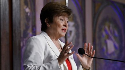 La directrice générale du FMI,&nbsp;Kristalina Georgieva, à Washington DC (Etats-Unis), le 6 octobre 2022.&nbsp; (OLIVIER DOULIERY / AFP)