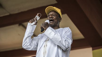 Le président guinéen Alpha Condé, lors d'un rassemblement électoral à Conakry, le 16 octobre 2020.&nbsp; (JOHN WESSELS / AFP)