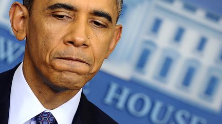 Barack Obama lors de sa conf&eacute;rence de presse, le 8 octobre 2013, &agrave; la Maison Blanche &agrave; Washington (Etats-Unis). (JEWEL SAMAD / AFP)