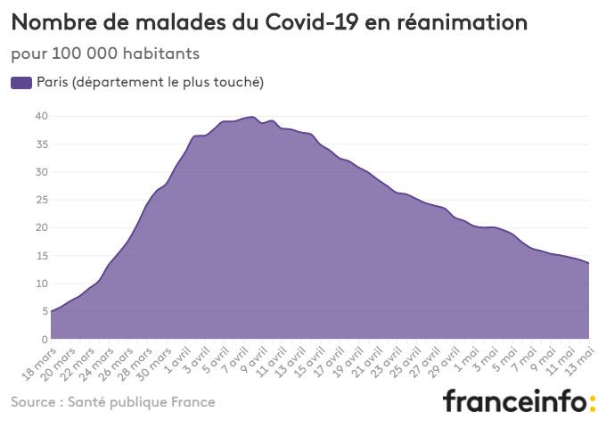 Nombre de malades du Covid-19 en réanimation pour 100 000 habitants. (FRANCEINFO)