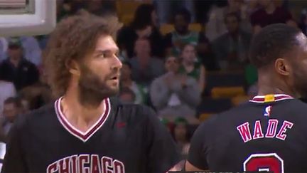 Robin Lopez désabusé à côté de son coéquipier Dwyane Wade