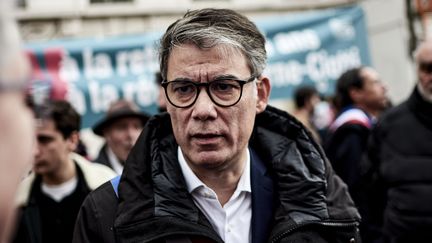 Le Premier secrétaire du PS Olivier Faure lors de la 11e journée de mobilisation contre la réforme des retraites, à Paris le 6 avril 2023 (ANTONIN BURAT / LE PICTORIUM / MAXPPP)