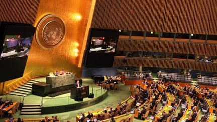 L'Assemblée générale des Nations unies lors d'une session spéciale d'urgence sur l'invasion de l'Ukraine, le 7 avril 2022 à New York. (MICHAEL M. SANTIAGO / GETTY IMAGES NORTH AMERICA / AFP)