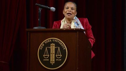 &nbsp; (Christiane Taubira devant les étudiants de l'université de New York © SIPANY/SIPA)