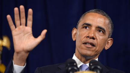 Le pr&eacute;sident am&eacute;ricain, Barack Obama, s'exprime depuis San Jos&eacute;, en Californie (Etats-Unis), le 7 juin 2013. (JEWEL SAMAD / AFP)