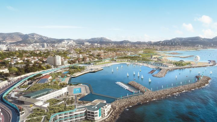 Perspective d'architecte de la Marina du Roucas-Blanc à Marseille, qui accueillera les épreuves de voile. (Golem Images)