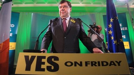 Référendum sur le traité européen de Lisbonne: Brian Cowen, Premier ministre irlandais, appelle à voter Oui (30/09/2009) (© AFP/Peter Muhly)